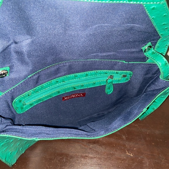 Teal / Green Purse or Clutch Faux Ostrich Print - Picture 3 of 3